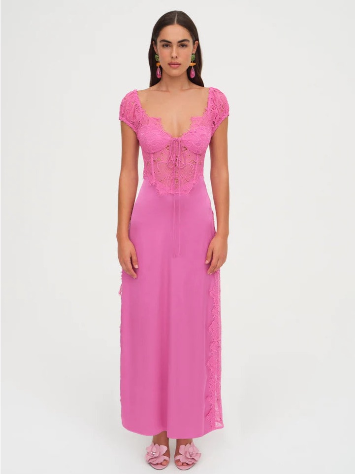 For Love & Lemons Casey Maxi Dress In Pink, Size Small